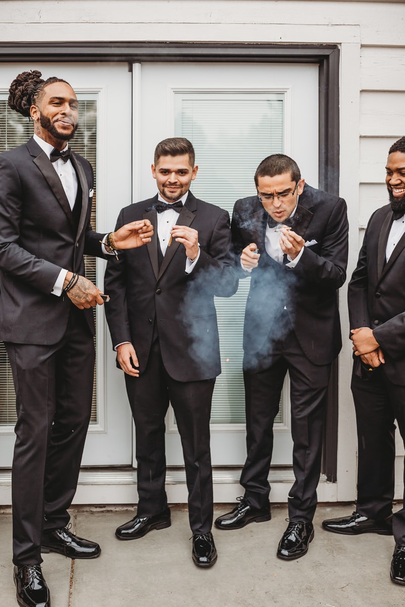 Wedding and Elopement Photographer, groomsmen smoking cigars