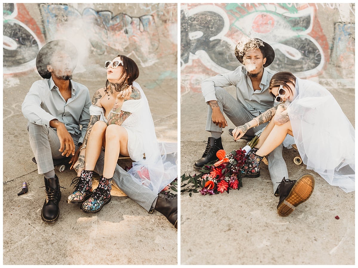 editorial bride and groom photos, smoking weed while eloping, elope and smoke weed