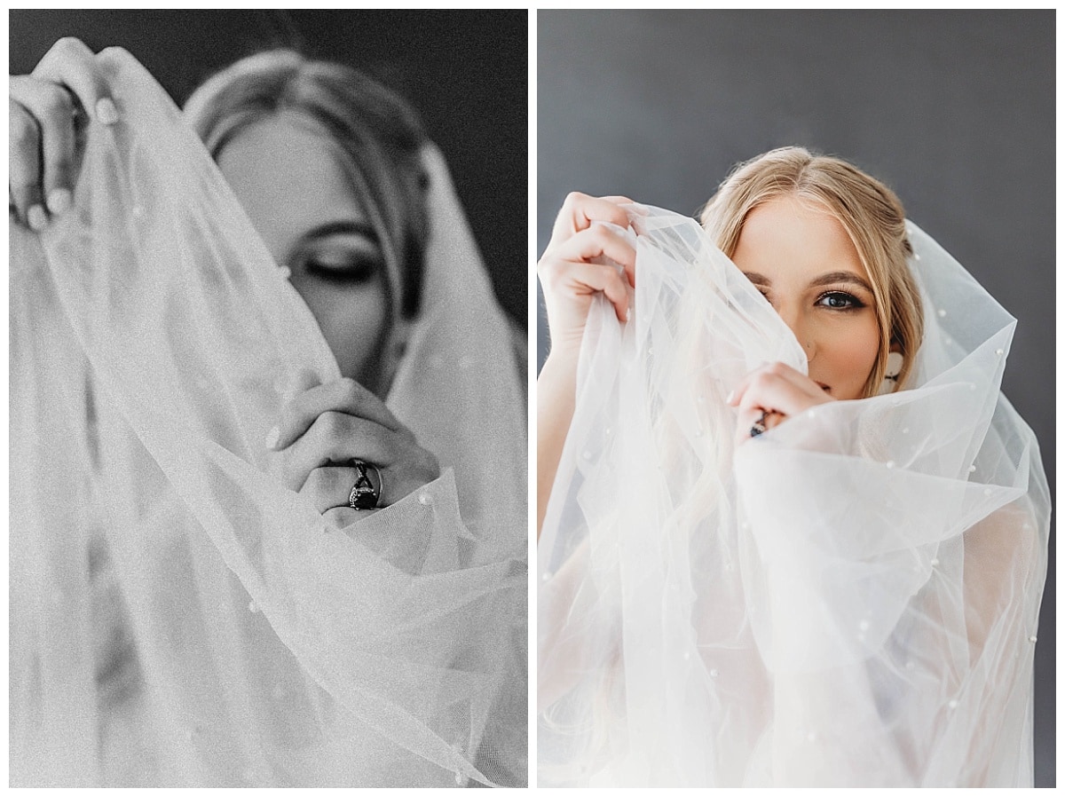 bride taking photos with veil, veil wedding photos, lgntq wedding with veil,