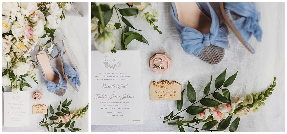 Colorado Springs Elopement Photographer, blue wedding shoes, wedding flowers, wedding details, colorado wedding photographer, wedding veil photos