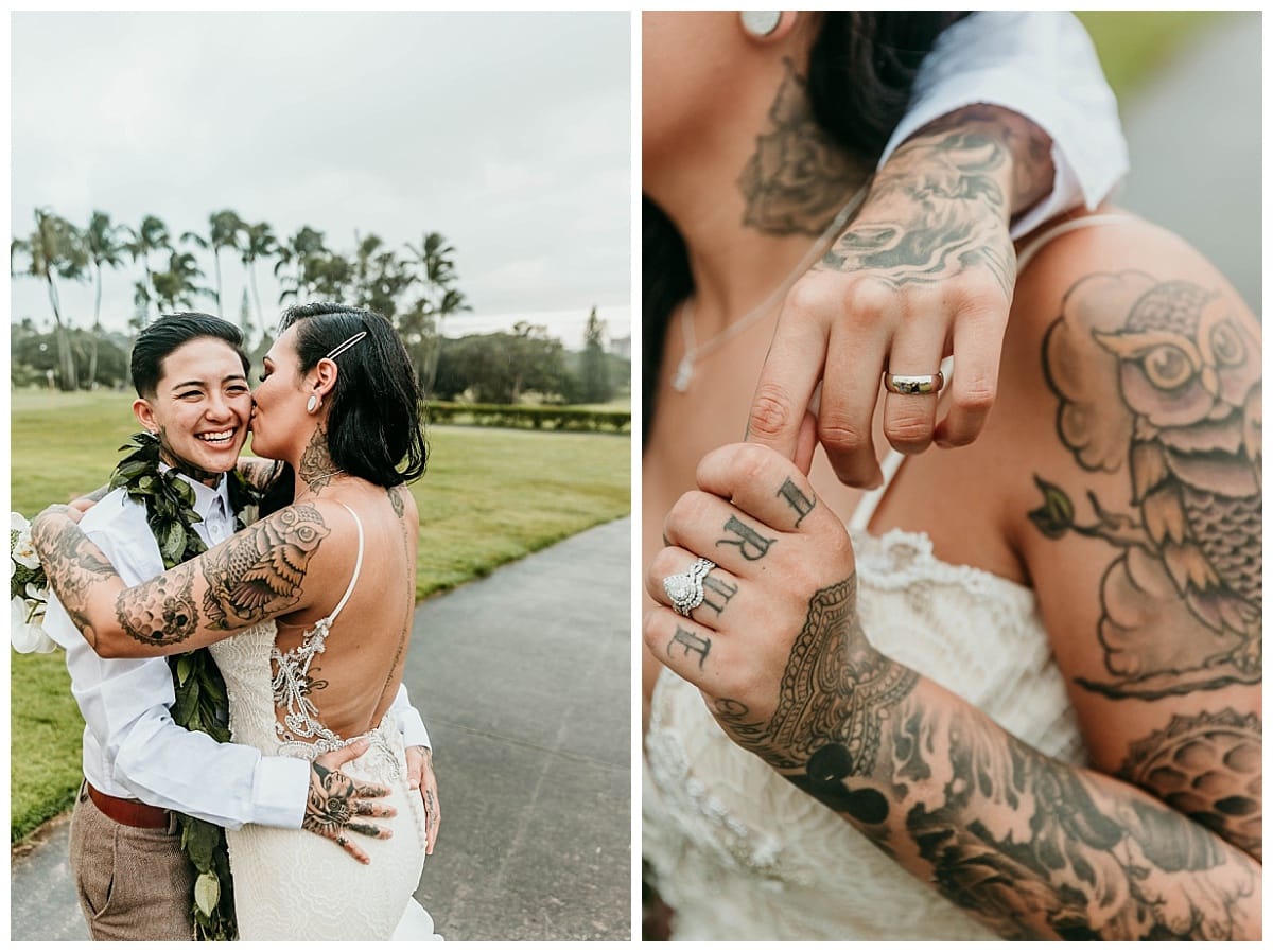 Elope In Hawaii, lgbtq hawaii photographer, bride and bride kissing, lesbian couple kissing, hawaii lgbtq wedding