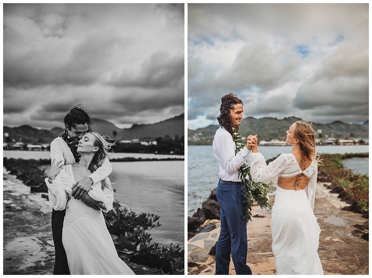 Oahu Elopement Photographer, couple hugging in Oahu, couple getting married in Hawaii