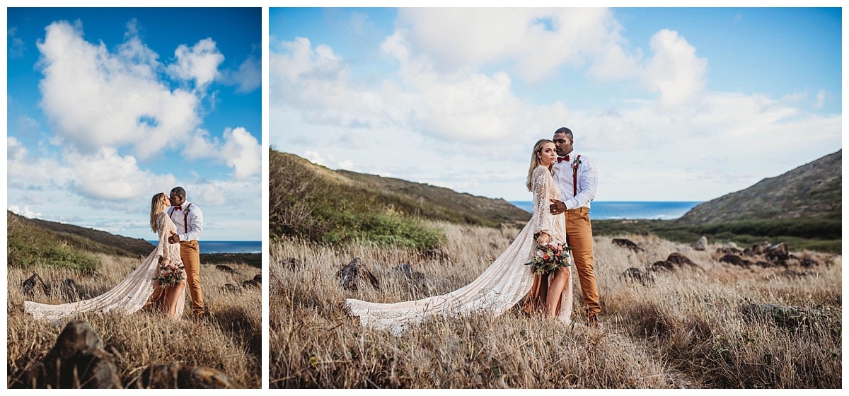 Oahu Elopement Photographer, Bride and groom photos in Oahu Hawaii, oahu cliffside photos, oahu boho elopement