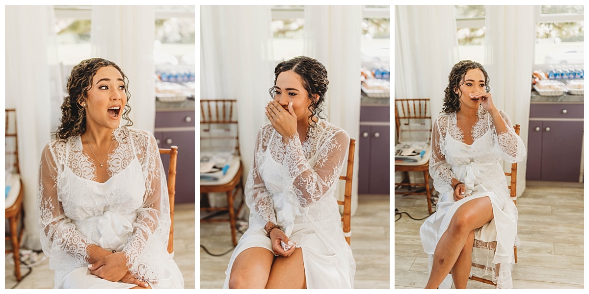 bride crying on wedding day, bride with natural hair, bride with curly hair, bride with wedding robe