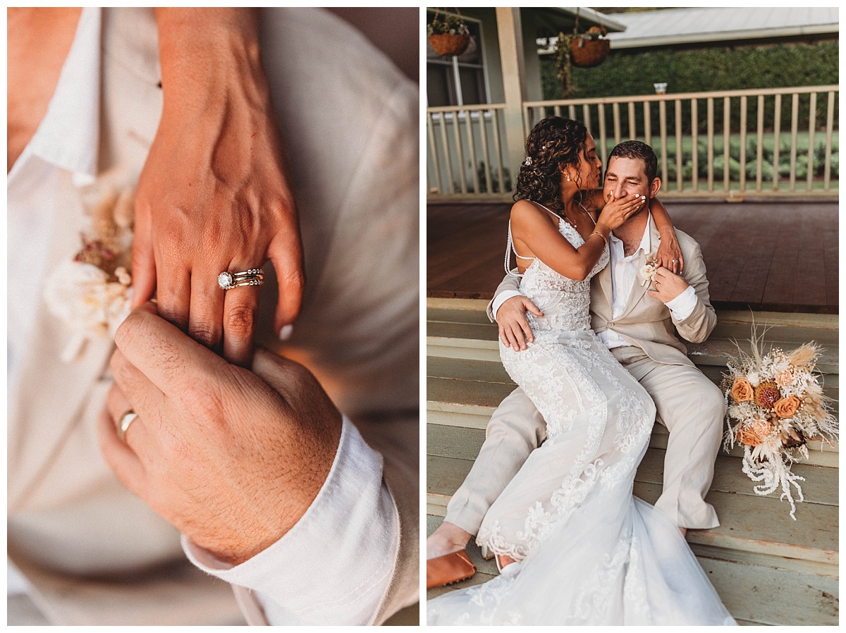 wedding ring photo, bride and groom holding hands with rings, bride and groom funny photo, bride sitting on groom