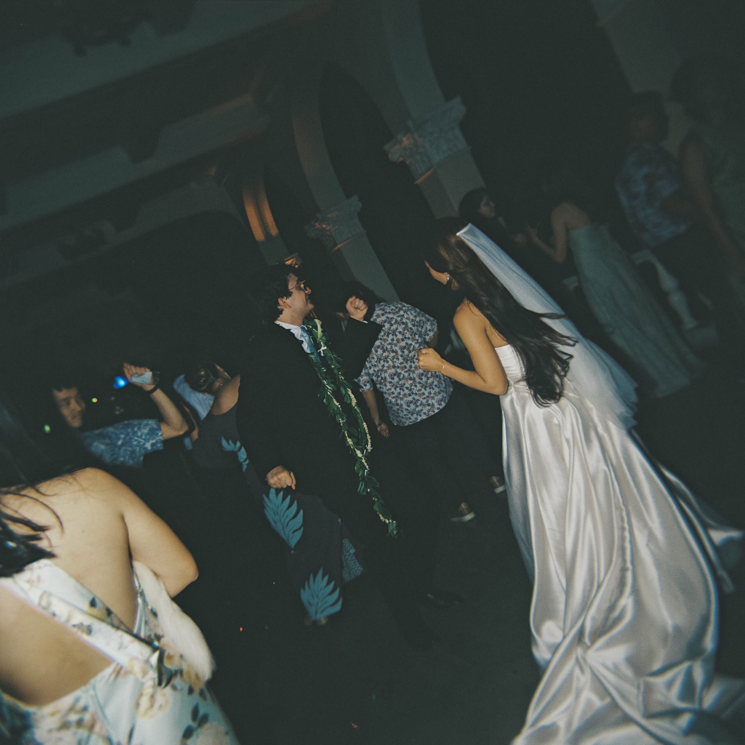 A bride and groom at their wedding reception