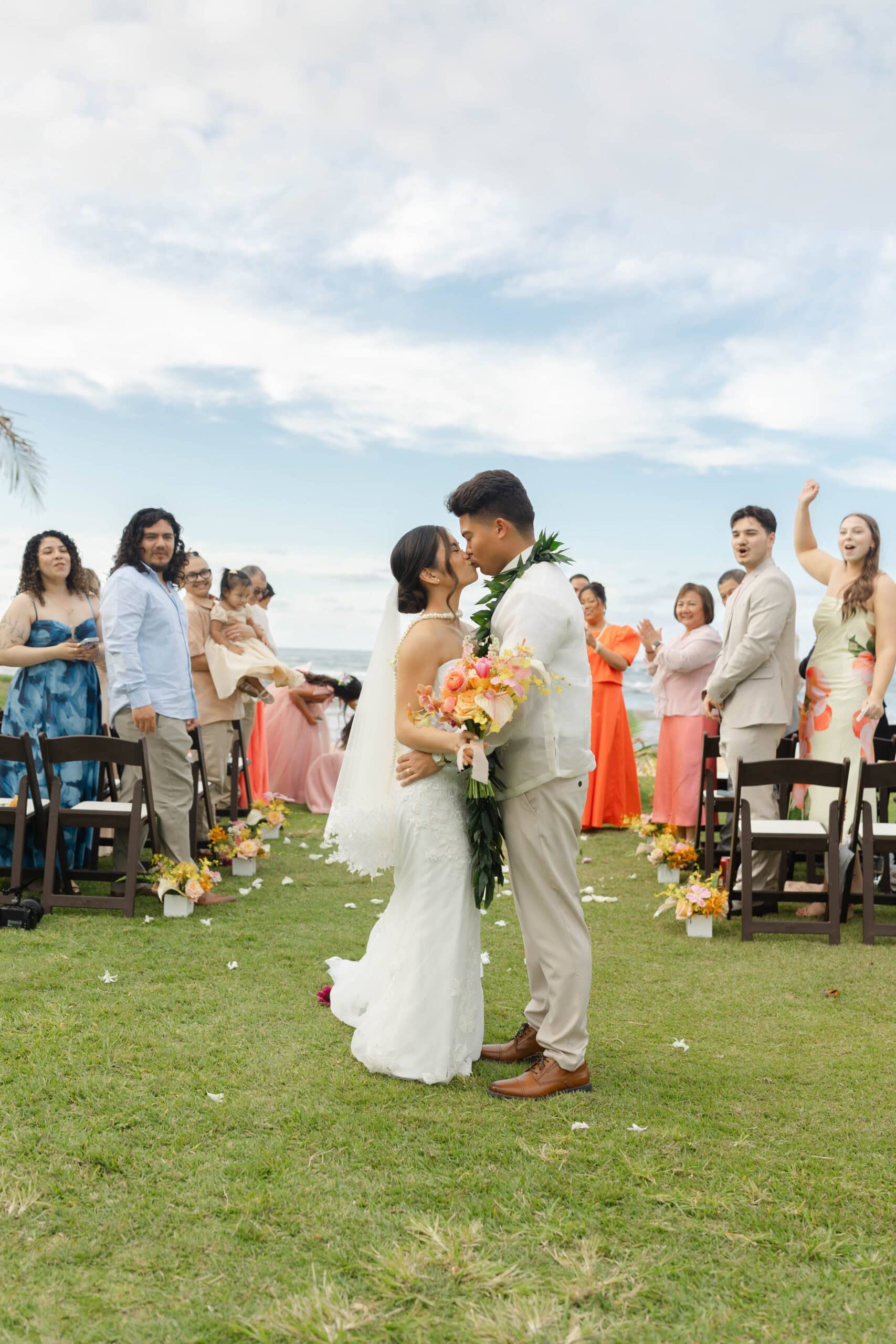 A bride and groom at their intimate wedding venue