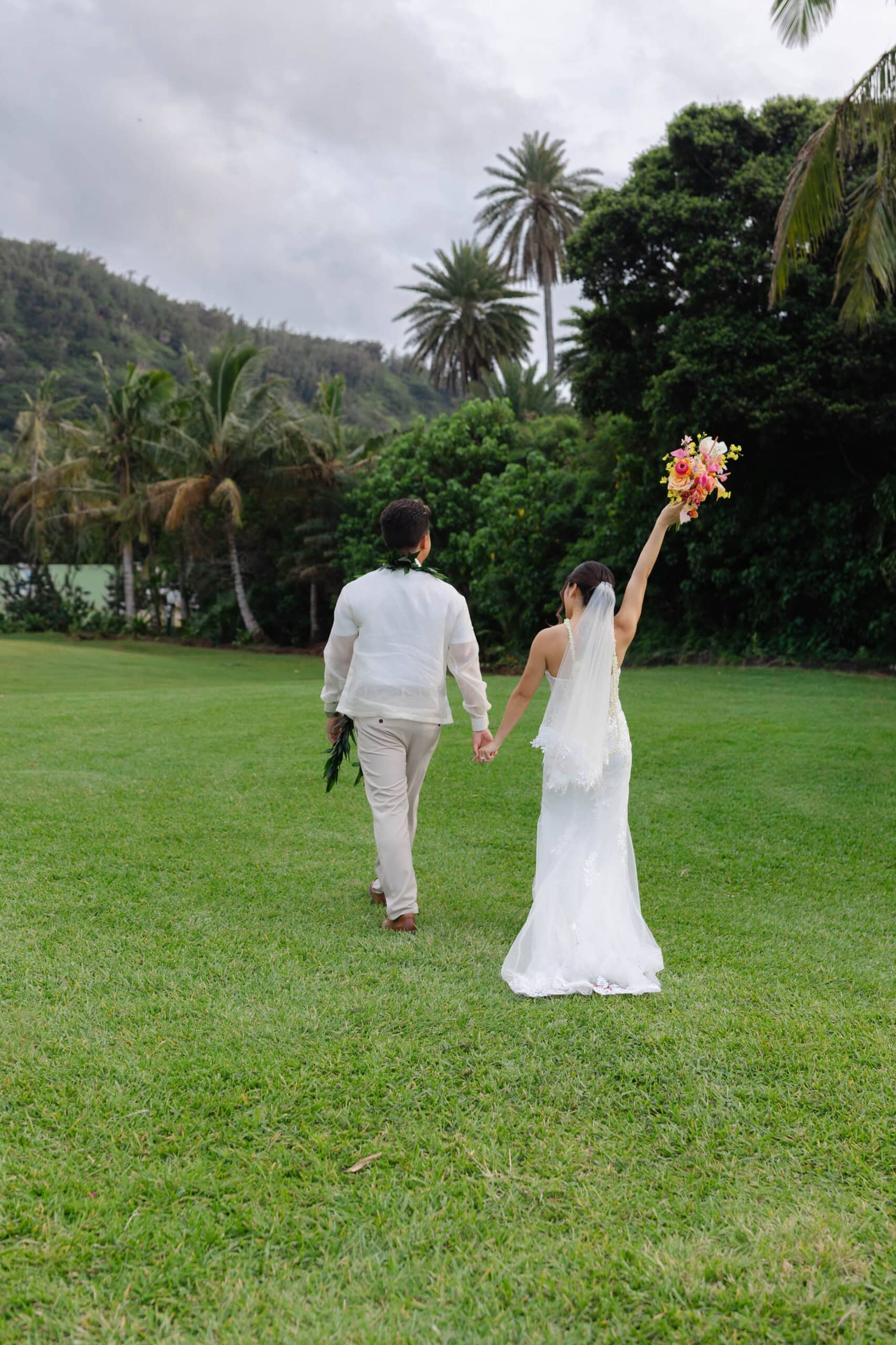 A bride and groom after their wedding ceremony