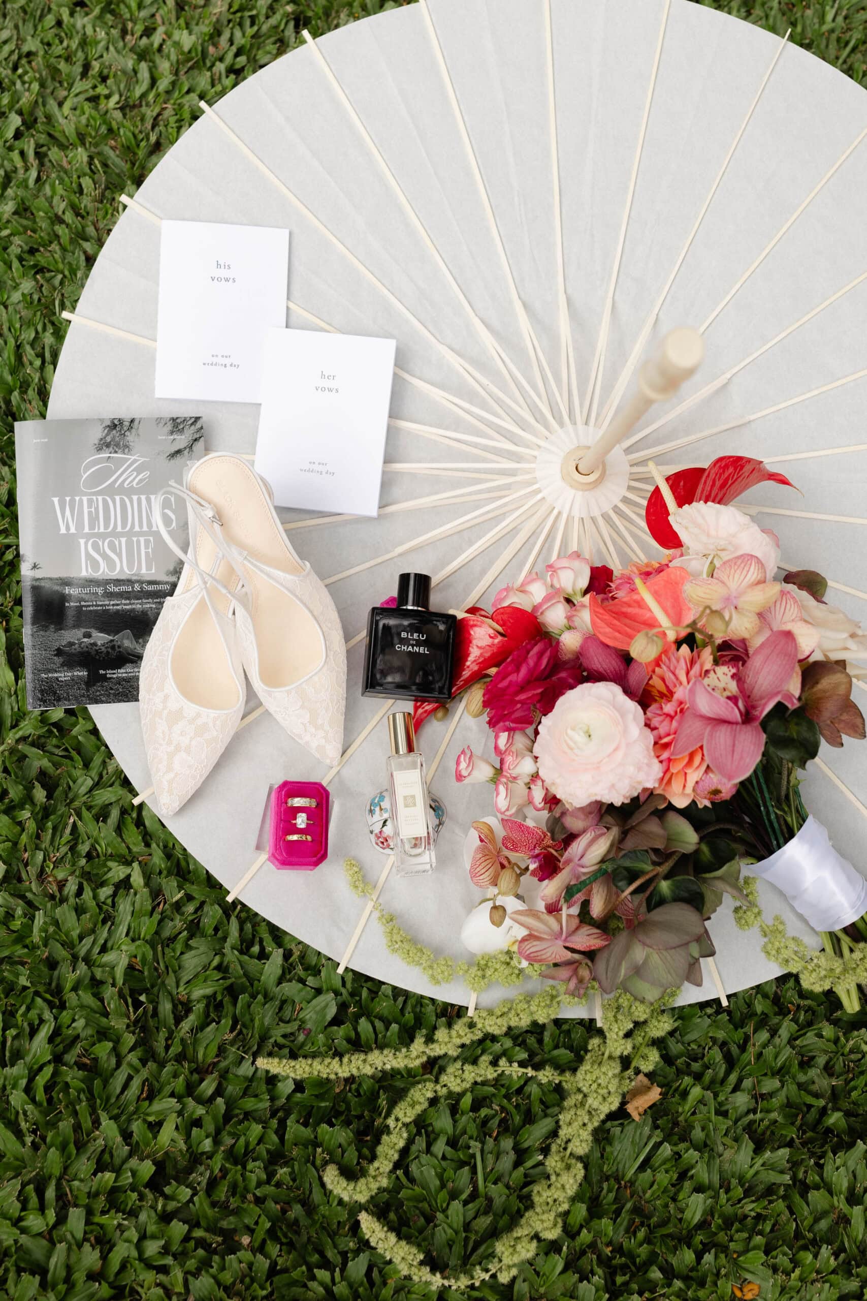 Wedding decor from a pink wedding at Olowalu Plantation House