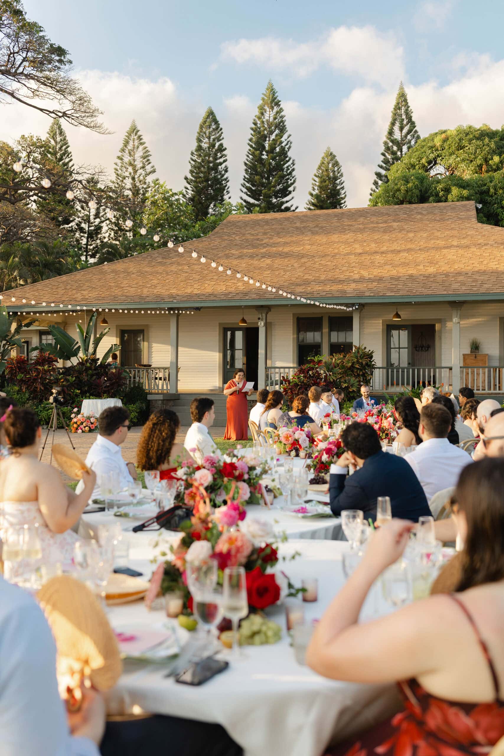 A wedding toast being given at a wedding reception