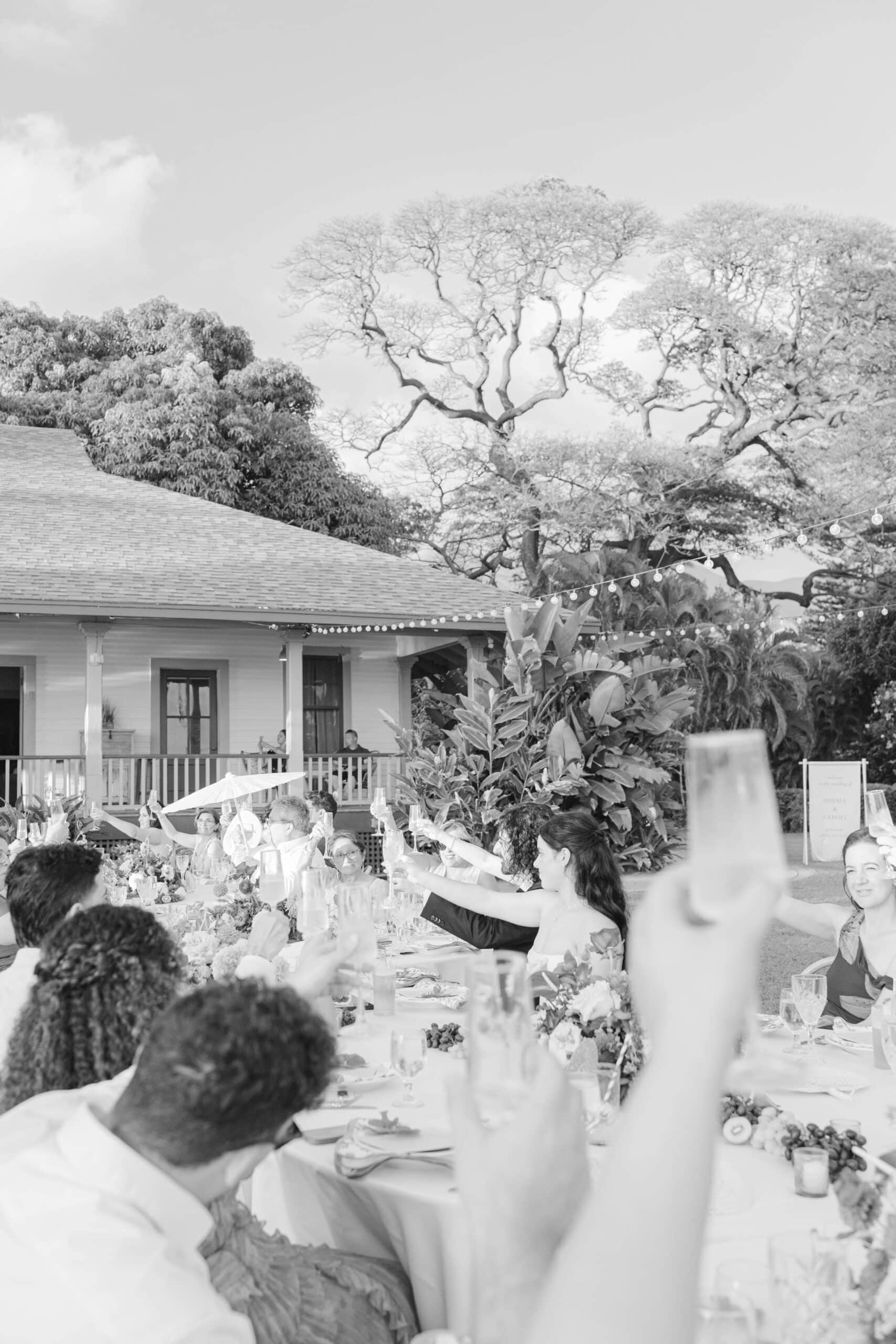An outdoor intimate wedding reception