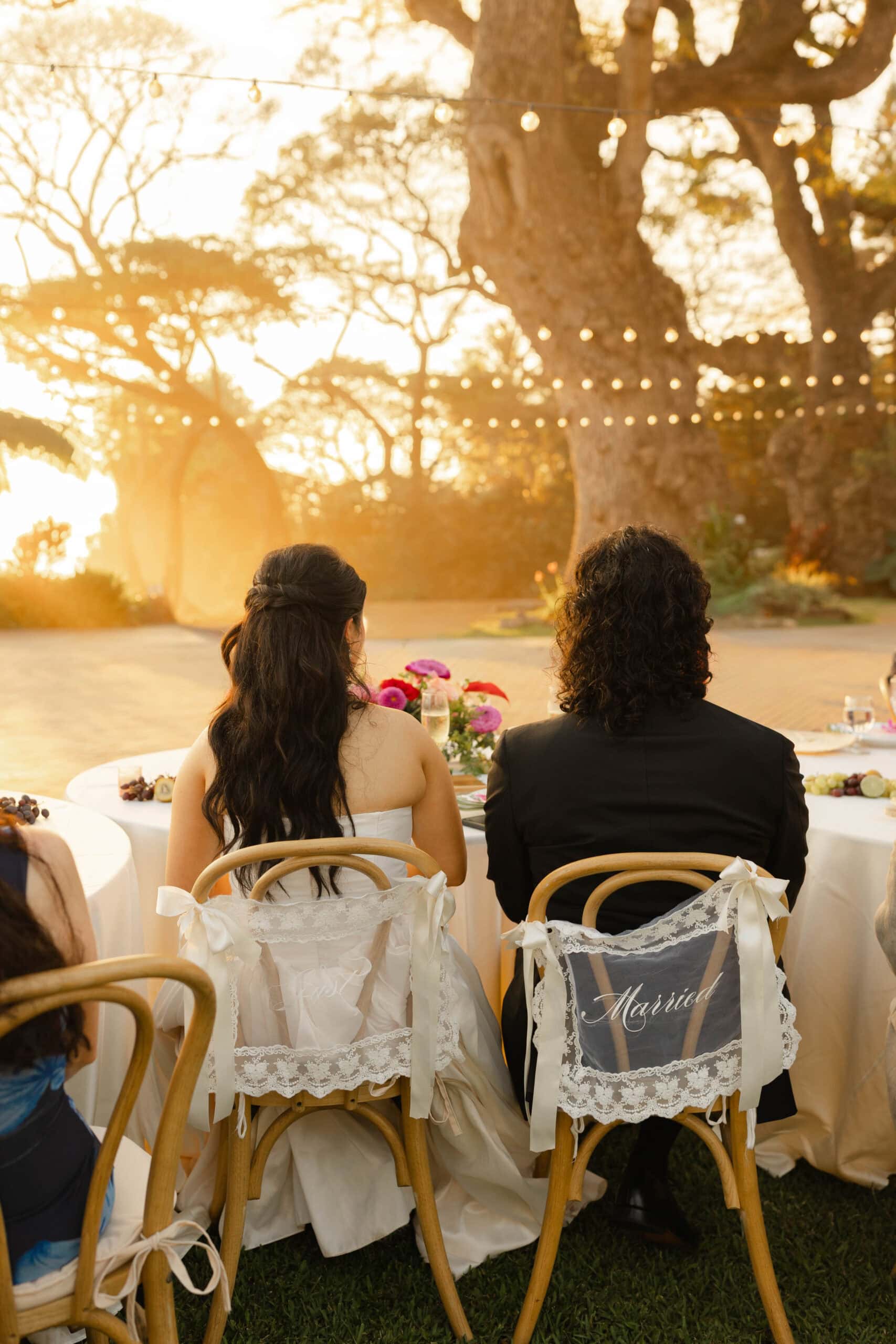A summer wedding reception in Maui at sunset