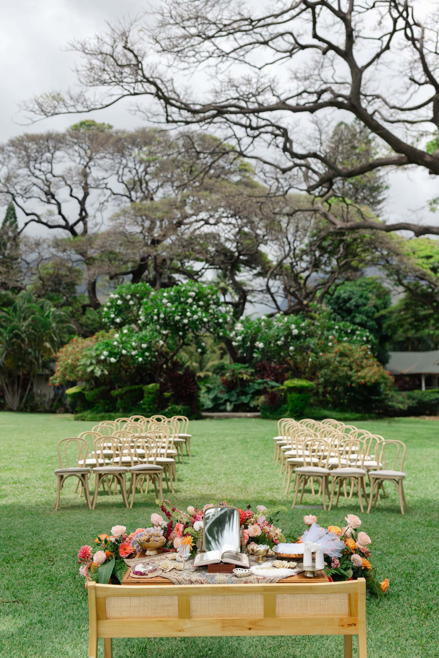 A wedding ceremony setup at Olowalu Plantation House