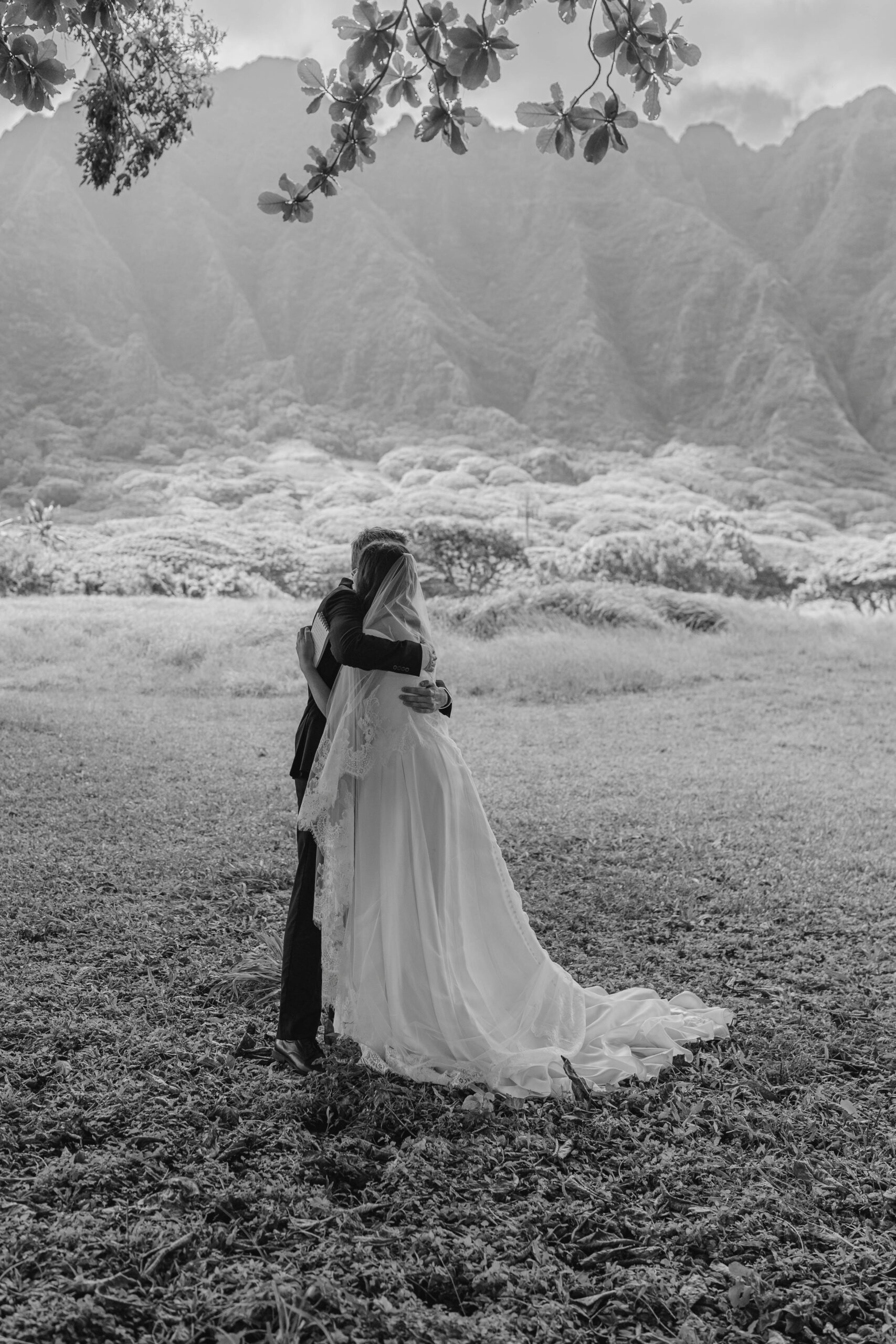 A bride and groom during private vows